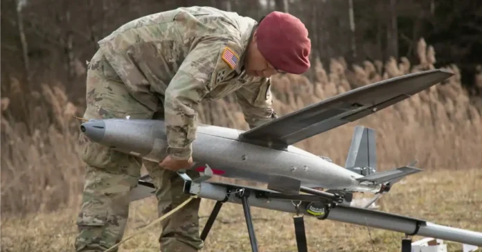 US army man setting drone