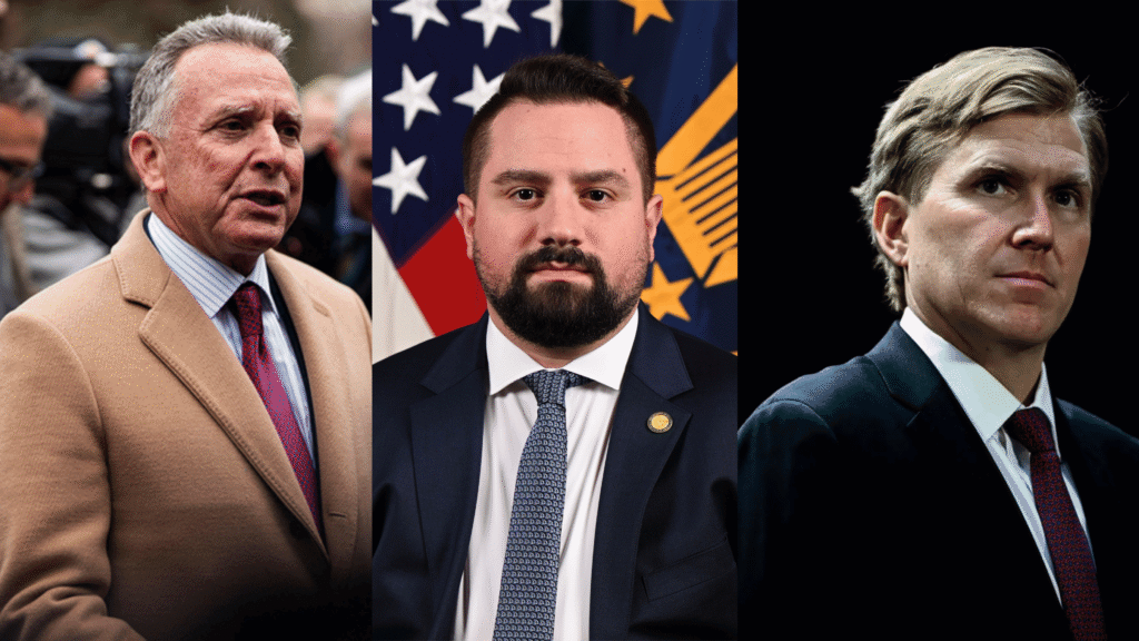 Image of Steve Witkoff to the left, Michael P. DiMino IV in the middle and Elbridge Colby on the right